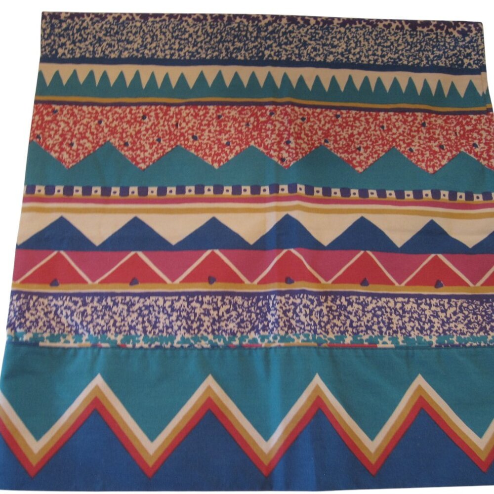 VTG 90s Collier Campbell Aztec Southwest Turquoise Geometric King Sz Flat Sheet